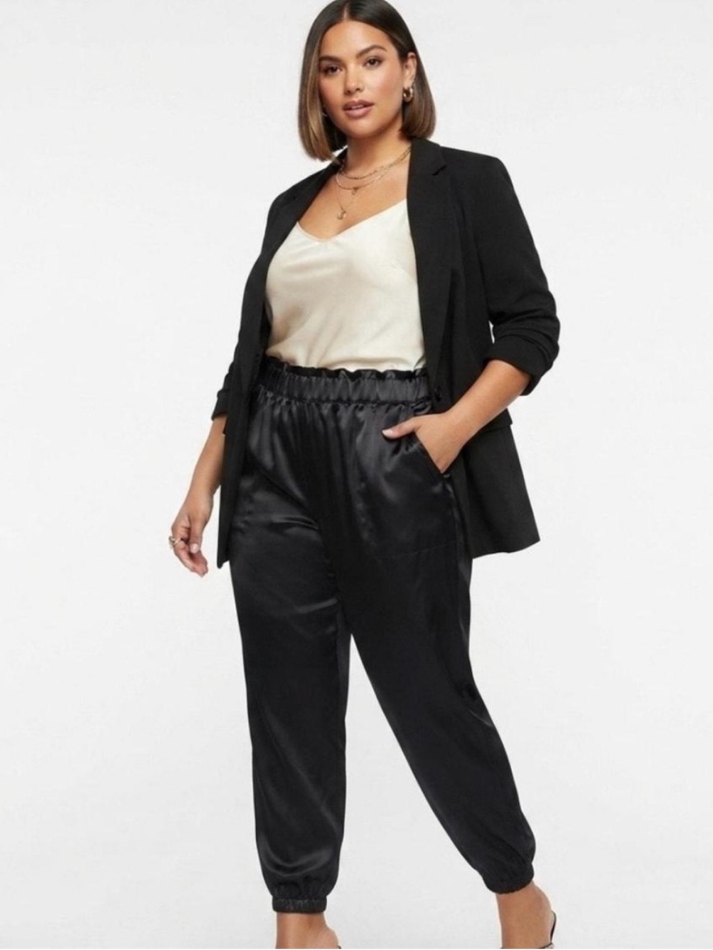 NWT Lane Bryant Satin Jogger Pants Black High Rise Size 16 - Picture 1 of 6